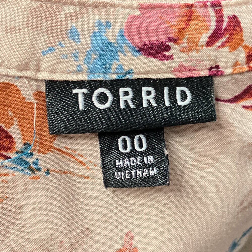 Torrid 00 Taupe Floral Challis Button Front Dolman Sleeve Shirt Top Plus Size - Picture 5 of 6